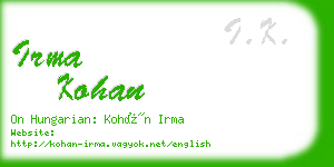 irma kohan business card